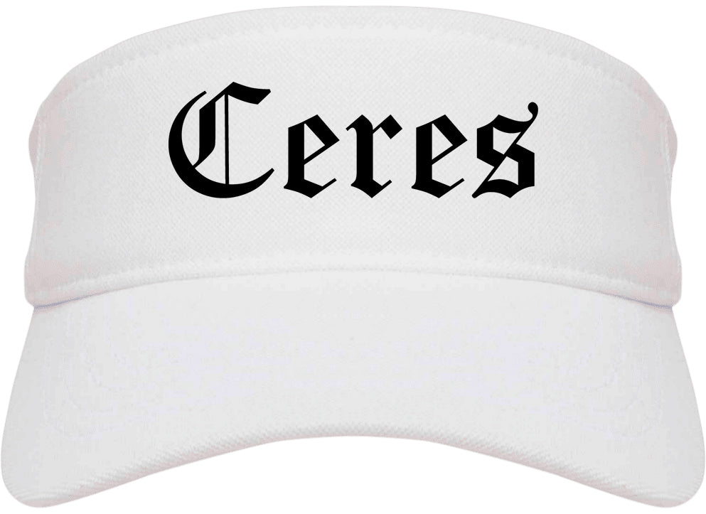 Ceres California CA Old English Mens Visor Cap Hat White