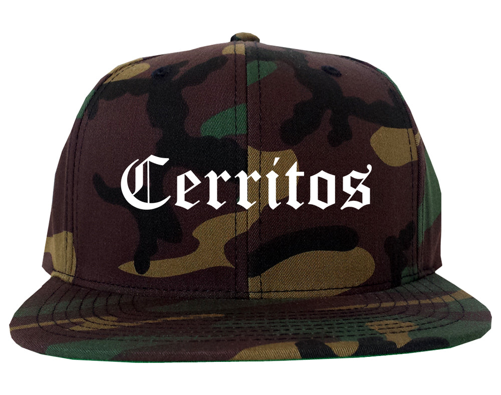 Cerritos California CA Old English Mens Snapback Hat Army Camo
