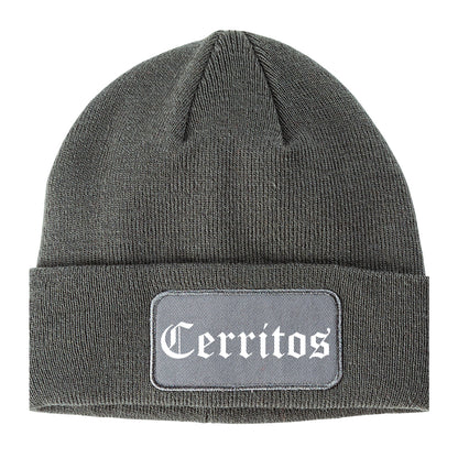 Cerritos California CA Old English Mens Knit Beanie Hat Cap Grey