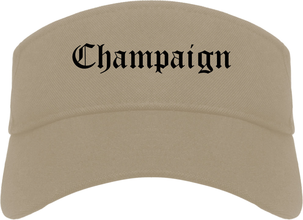 Champaign Illinois IL Old English Mens Visor Cap Hat Khaki