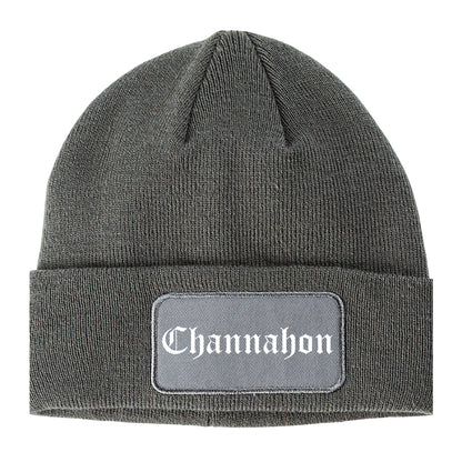 Channahon Illinois IL Old English Mens Knit Beanie Hat Cap Grey