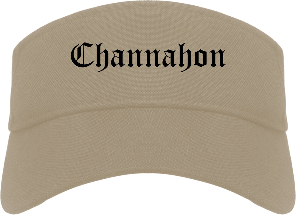 Channahon Illinois IL Old English Mens Visor Cap Hat Khaki