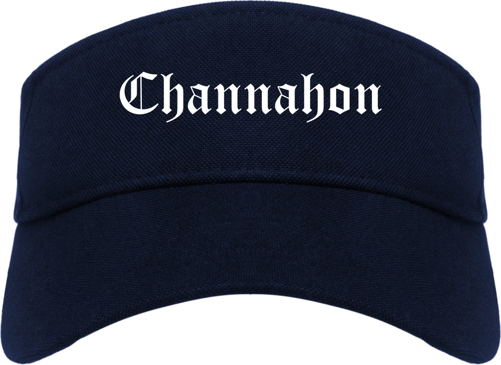 Channahon Illinois IL Old English Mens Visor Cap Hat Navy Blue