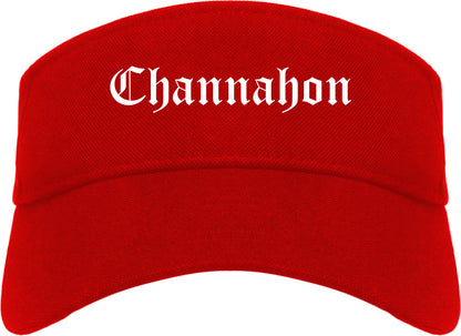 Channahon Illinois IL Old English Mens Visor Cap Hat Red