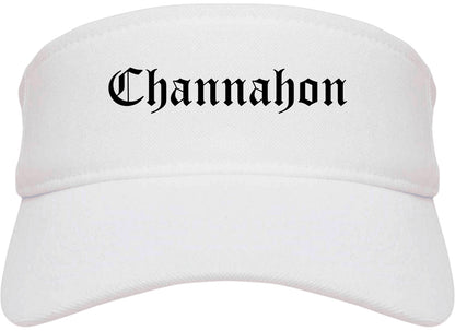Channahon Illinois IL Old English Mens Visor Cap Hat White