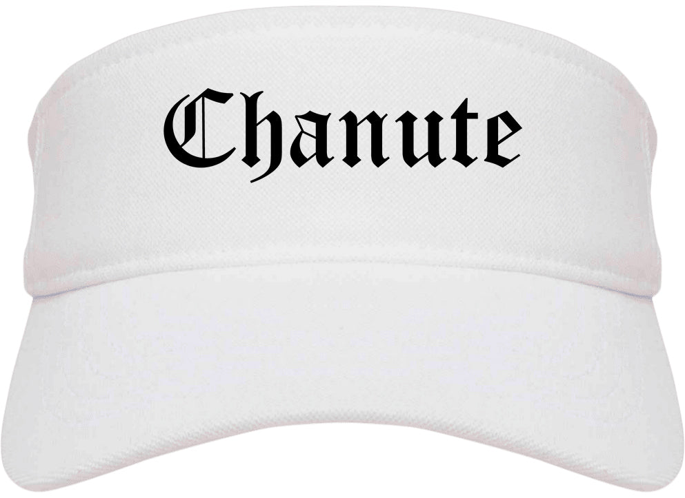 Chanute Kansas KS Old English Mens Visor Cap Hat White