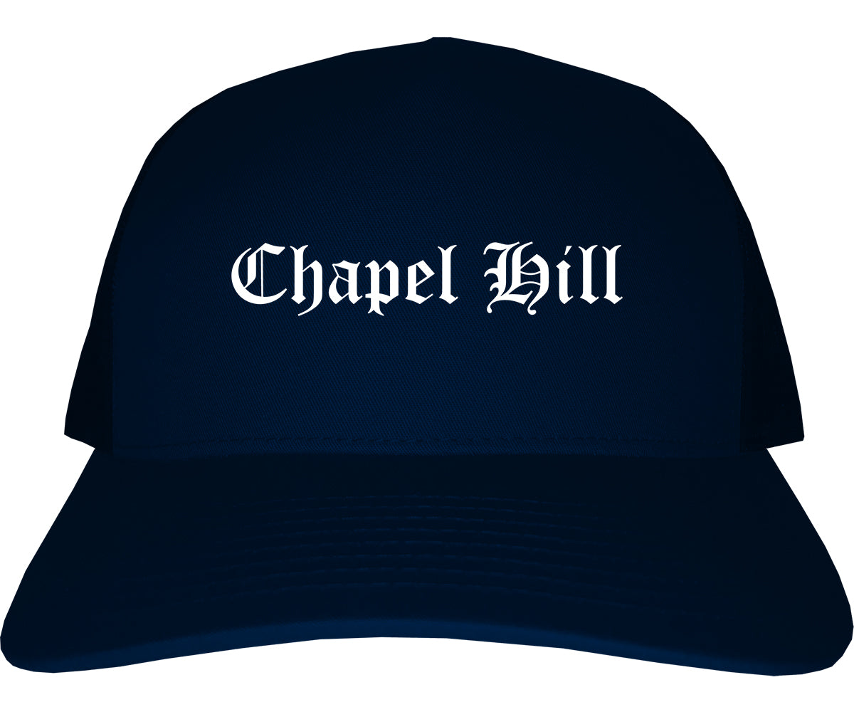 Chapel Hill North Carolina NC Old English Mens Trucker Hat Cap Navy Blue