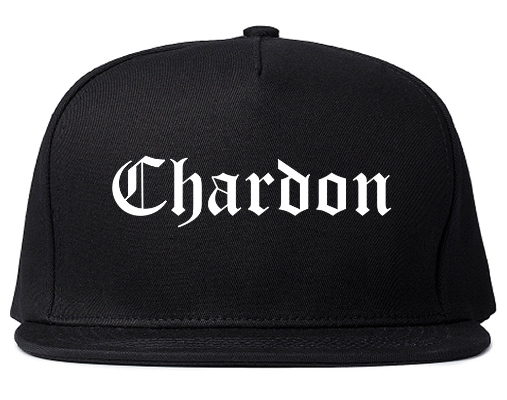Chardon Ohio OH Old English Mens Snapback Hat Black