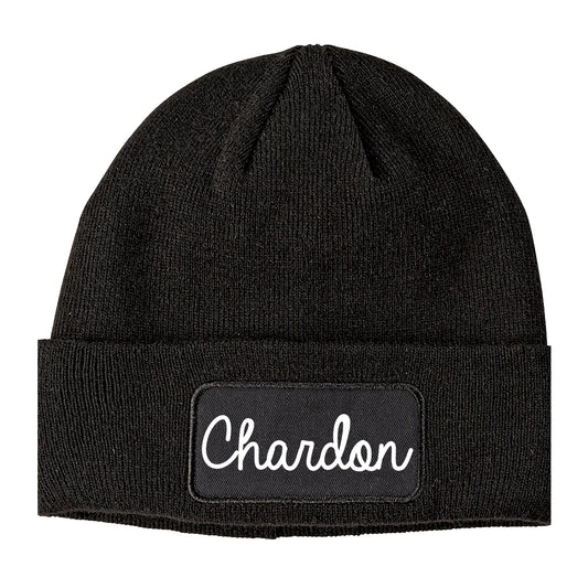 Chardon Ohio OH Script Mens Knit Beanie Hat Cap Black