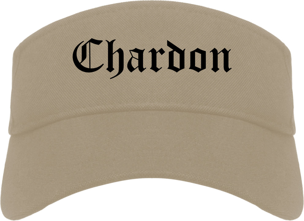 Chardon Ohio OH Old English Mens Visor Cap Hat Khaki