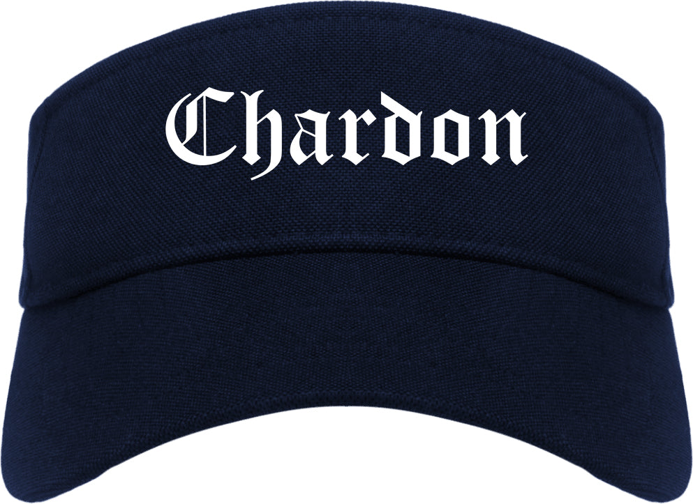 Chardon Ohio OH Old English Mens Visor Cap Hat Navy Blue