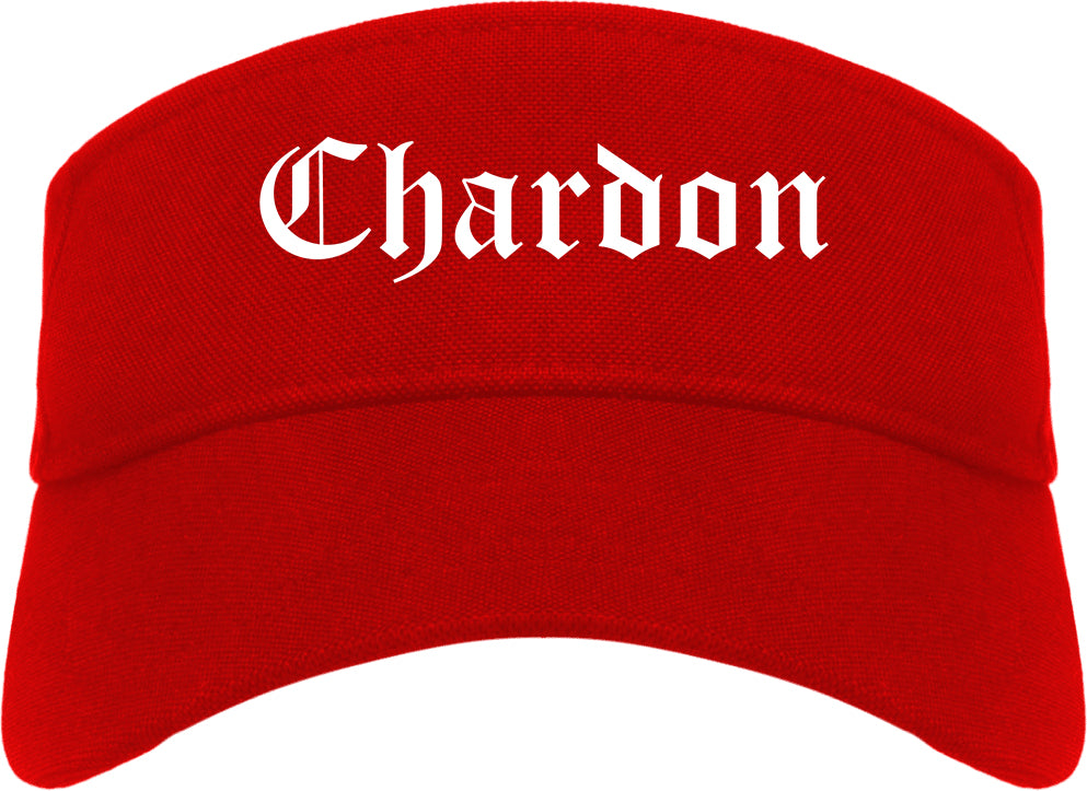 Chardon Ohio OH Old English Mens Visor Cap Hat Red