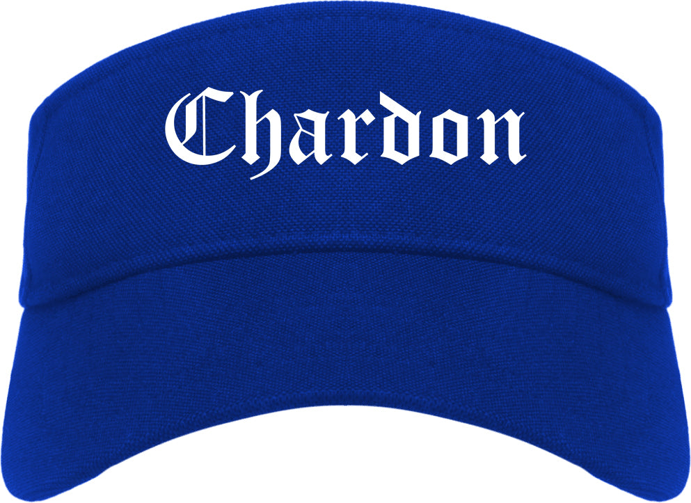 Chardon Ohio OH Old English Mens Visor Cap Hat Royal Blue