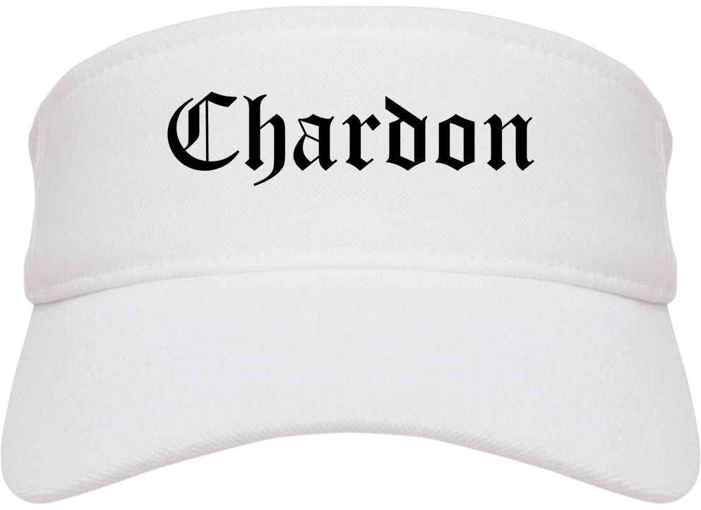 Chardon Ohio OH Old English Mens Visor Cap Hat White