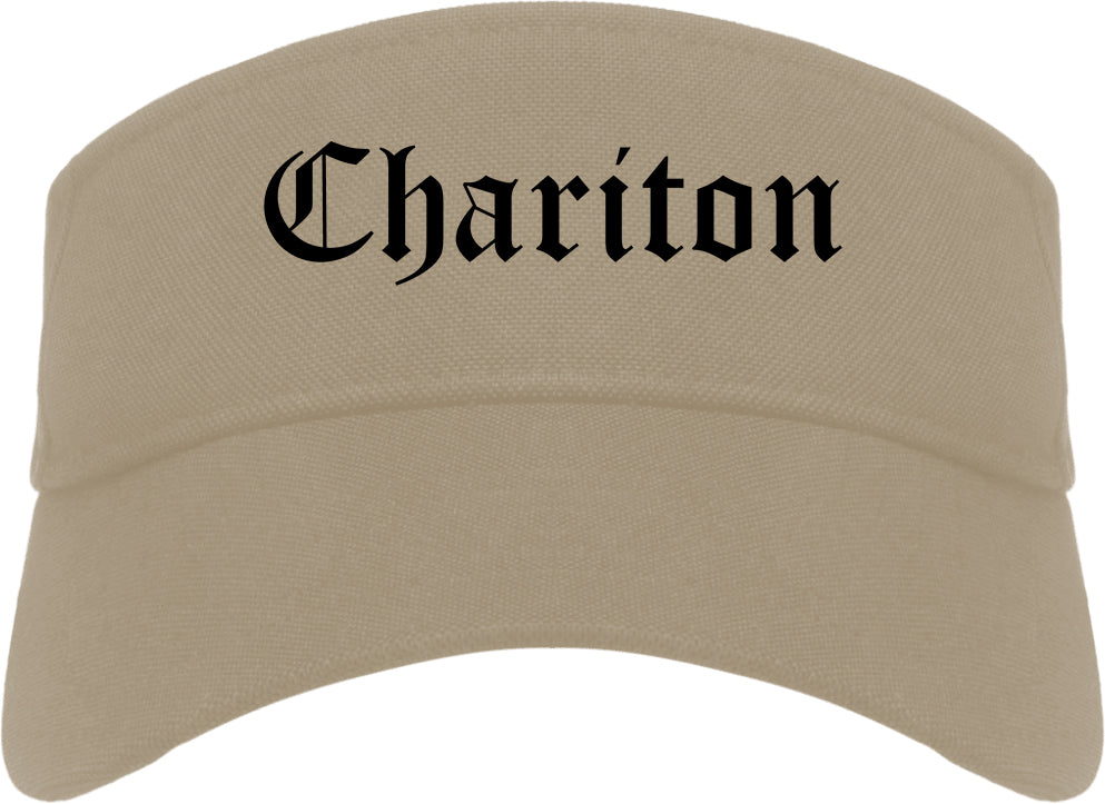 Chariton Iowa IA Old English Mens Visor Cap Hat Khaki