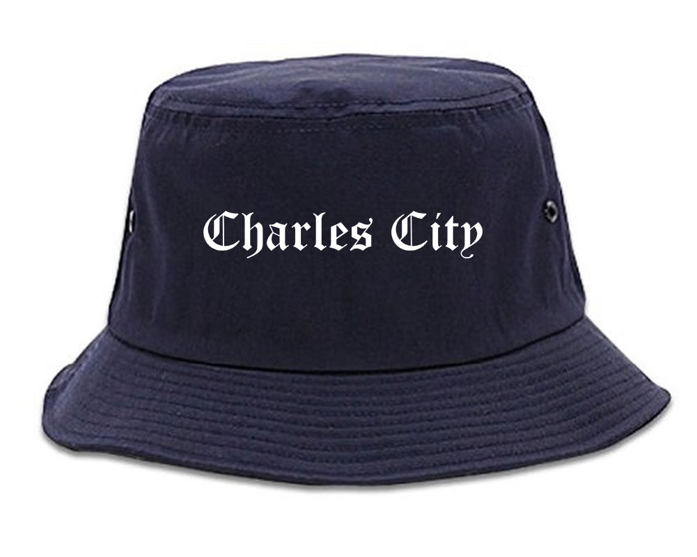 Charles City Iowa IA Old English Mens Bucket Hat Navy Blue