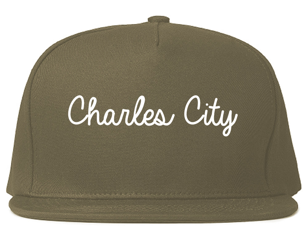 Charles City Iowa IA Script Mens Snapback Hat Grey