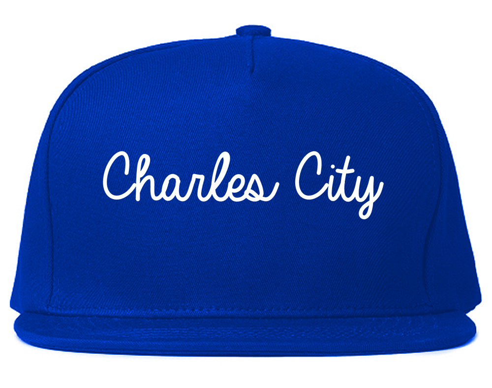 Charles City Iowa IA Script Mens Snapback Hat Royal Blue