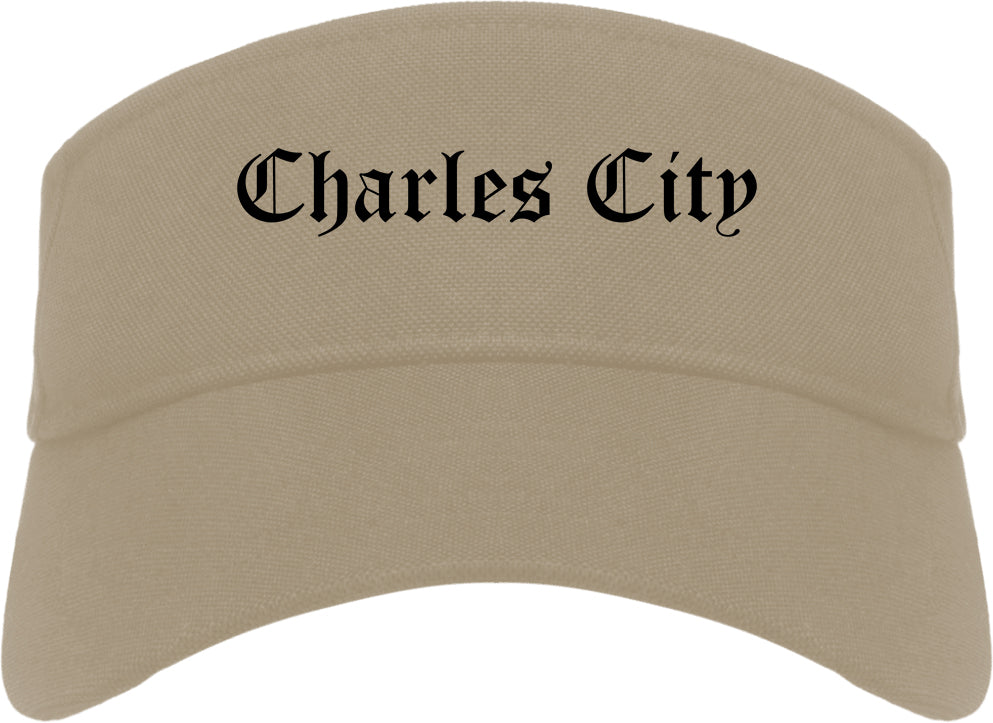 Charles City Iowa IA Old English Mens Visor Cap Hat Khaki