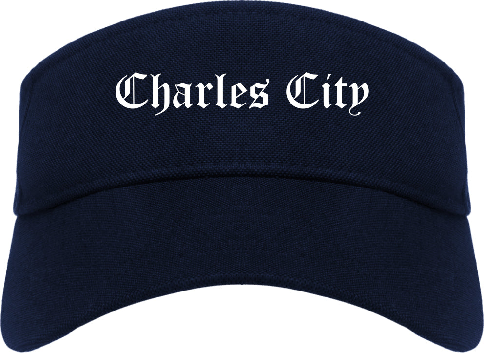 Charles City Iowa IA Old English Mens Visor Cap Hat Navy Blue