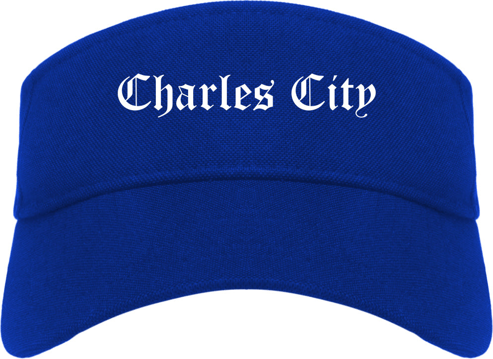 Charles City Iowa IA Old English Mens Visor Cap Hat Royal Blue