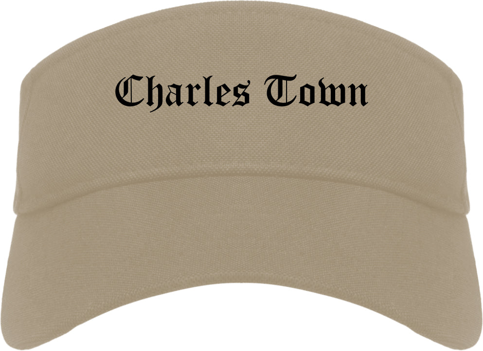 Charles Town West Virginia WV Old English Mens Visor Cap Hat Khaki