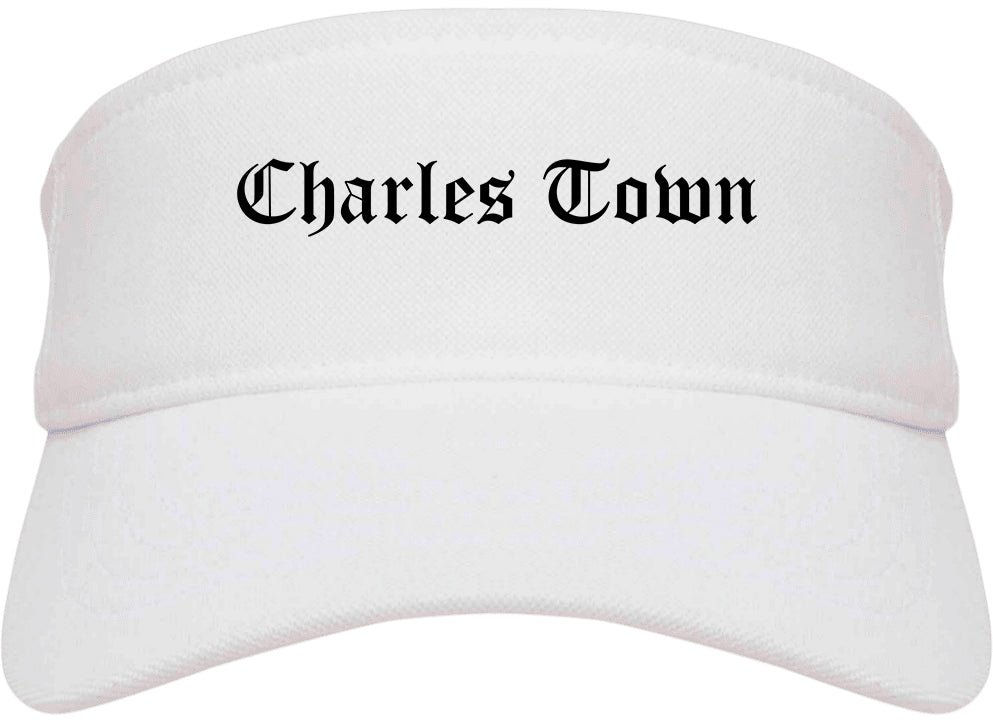 Charles Town West Virginia WV Old English Mens Visor Cap Hat White