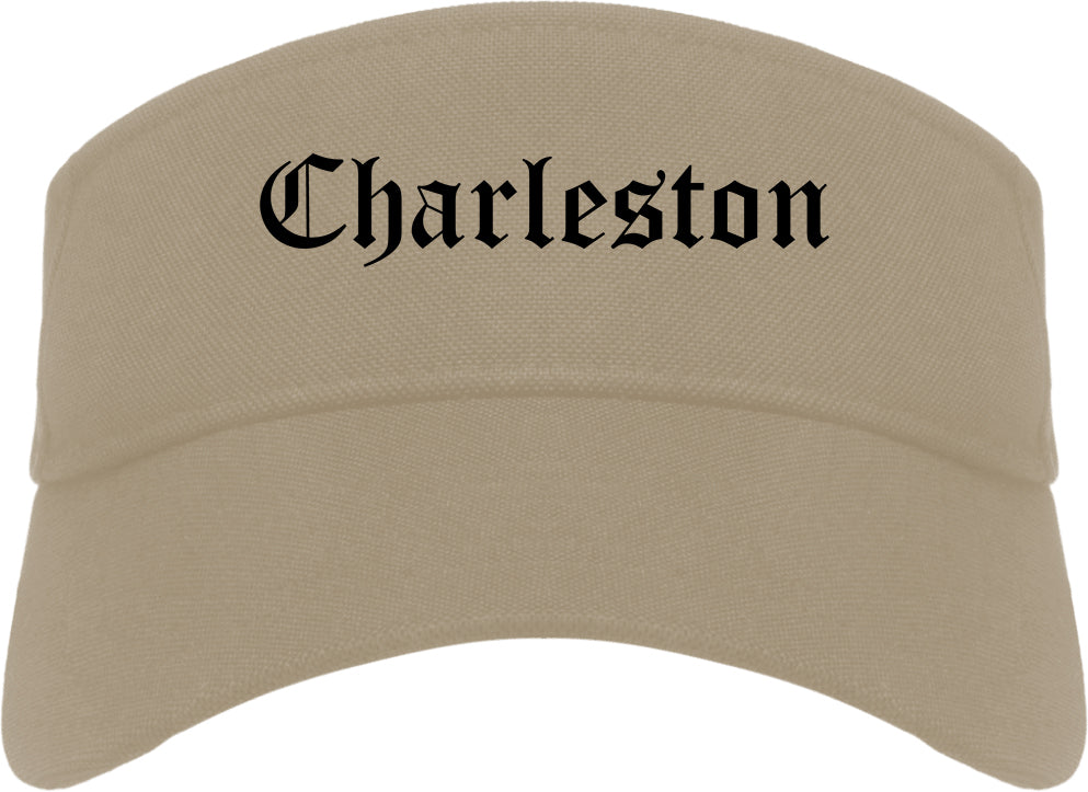 Charleston Illinois IL Old English Mens Visor Cap Hat Khaki