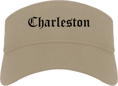 Charleston Illinois IL Old English Mens Visor Cap Hat Khaki