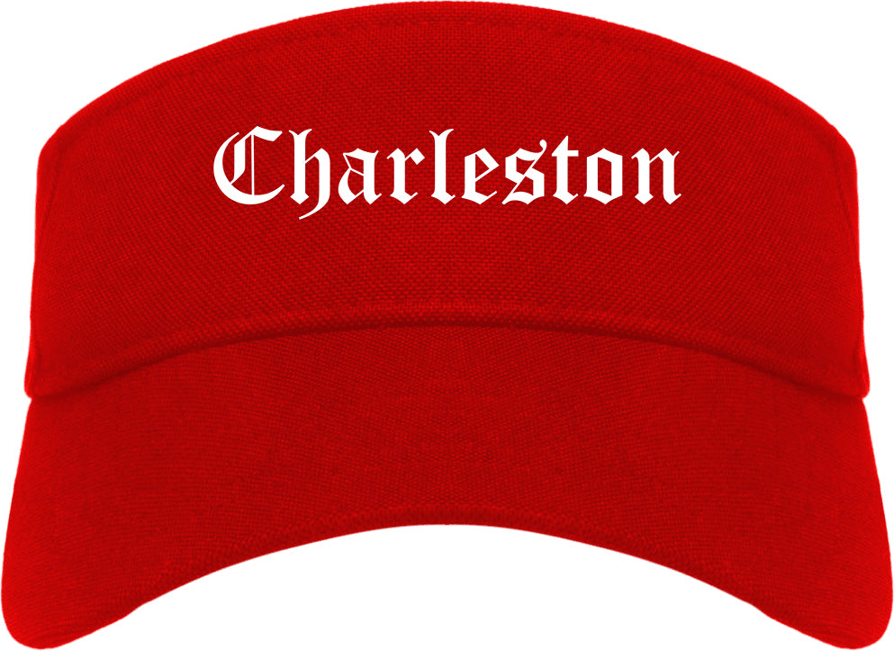 Charleston Illinois IL Old English Mens Visor Cap Hat Red