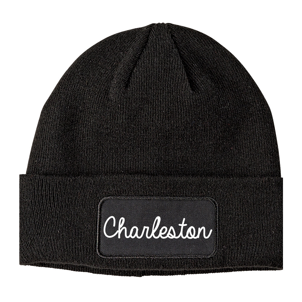 Charleston South Carolina SC Script Mens Knit Beanie Hat Cap Black