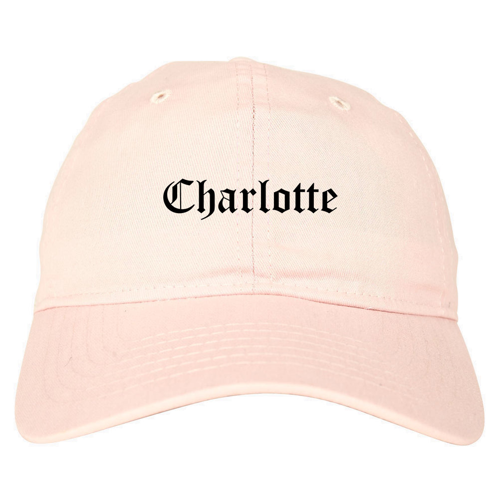 Charlotte North Carolina NC Old English Mens Dad Hat Baseball Cap Pink
