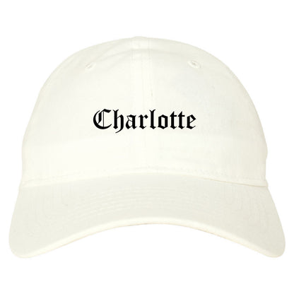 Charlotte North Carolina NC Old English Mens Dad Hat Baseball Cap White