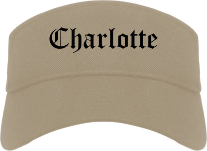 Charlotte North Carolina NC Old English Mens Visor Cap Hat Khaki