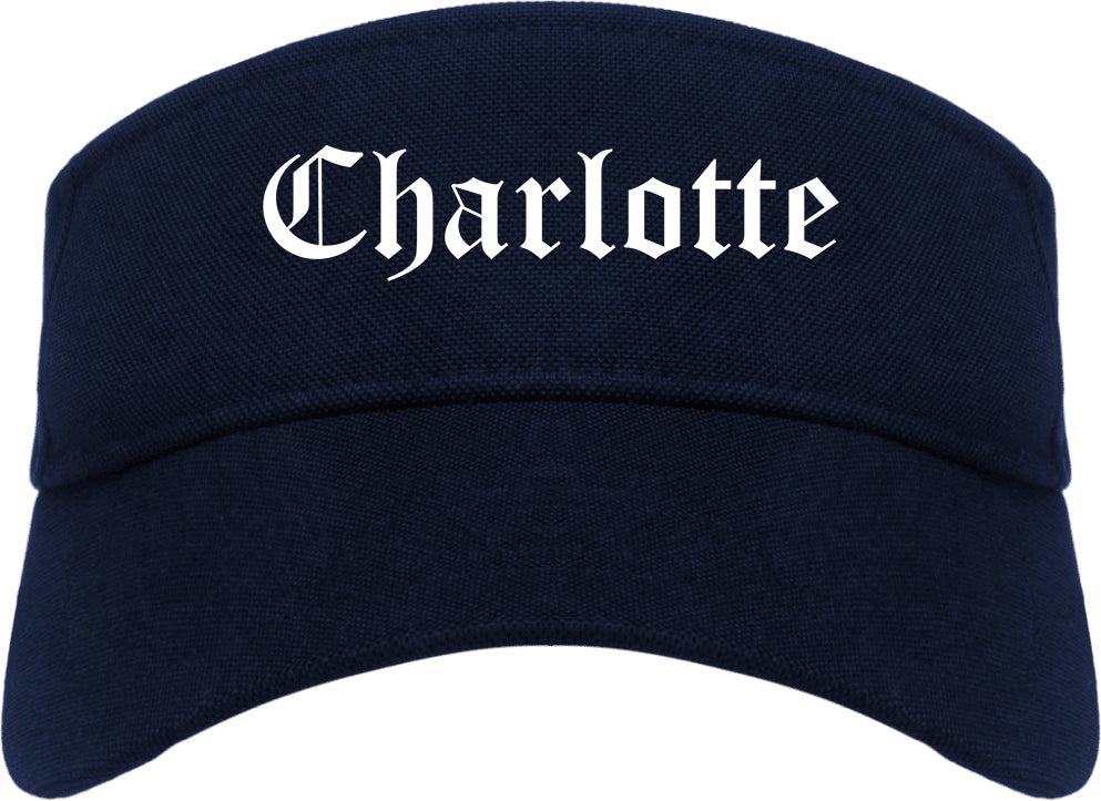 Charlotte North Carolina NC Old English Mens Visor Cap Hat Navy Blue