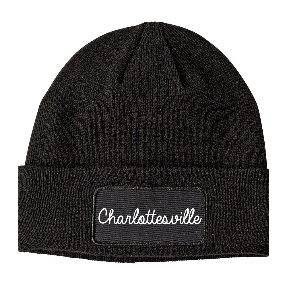 Charlottesville Virginia VA Script Mens Knit Beanie Hat Cap Black