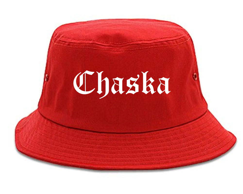 Chaska Minnesota MN Old English Mens Bucket Hat Red