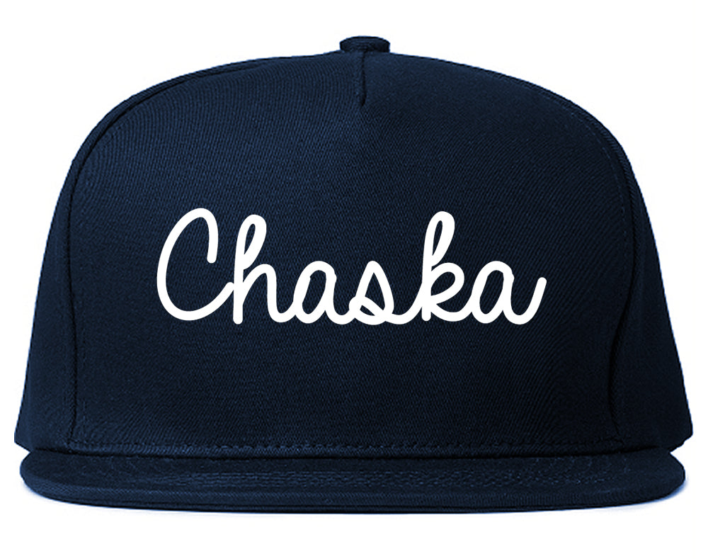 Chaska Minnesota MN Script Mens Snapback Hat Navy Blue