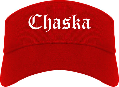 Chaska Minnesota MN Old English Mens Visor Cap Hat Red