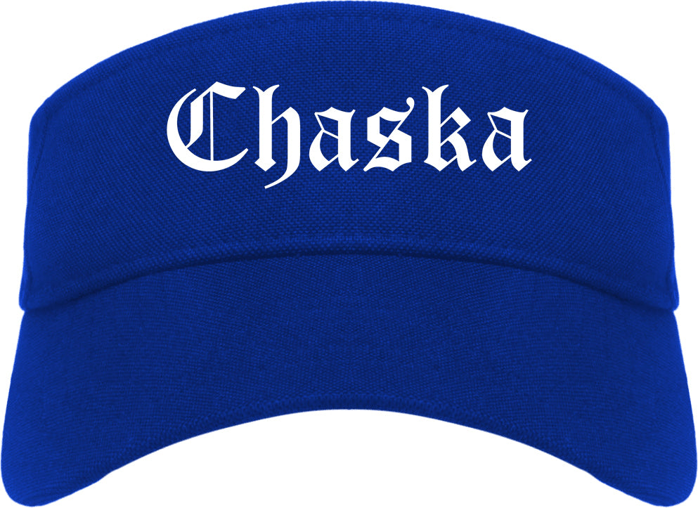 Chaska Minnesota MN Old English Mens Visor Cap Hat Royal Blue