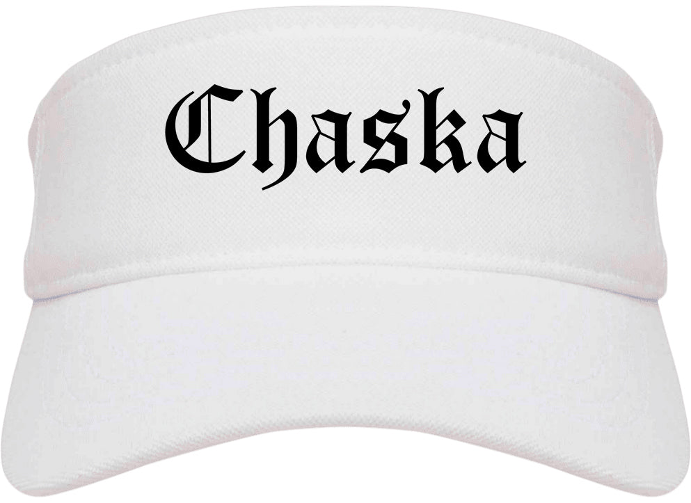 Chaska Minnesota MN Old English Mens Visor Cap Hat White