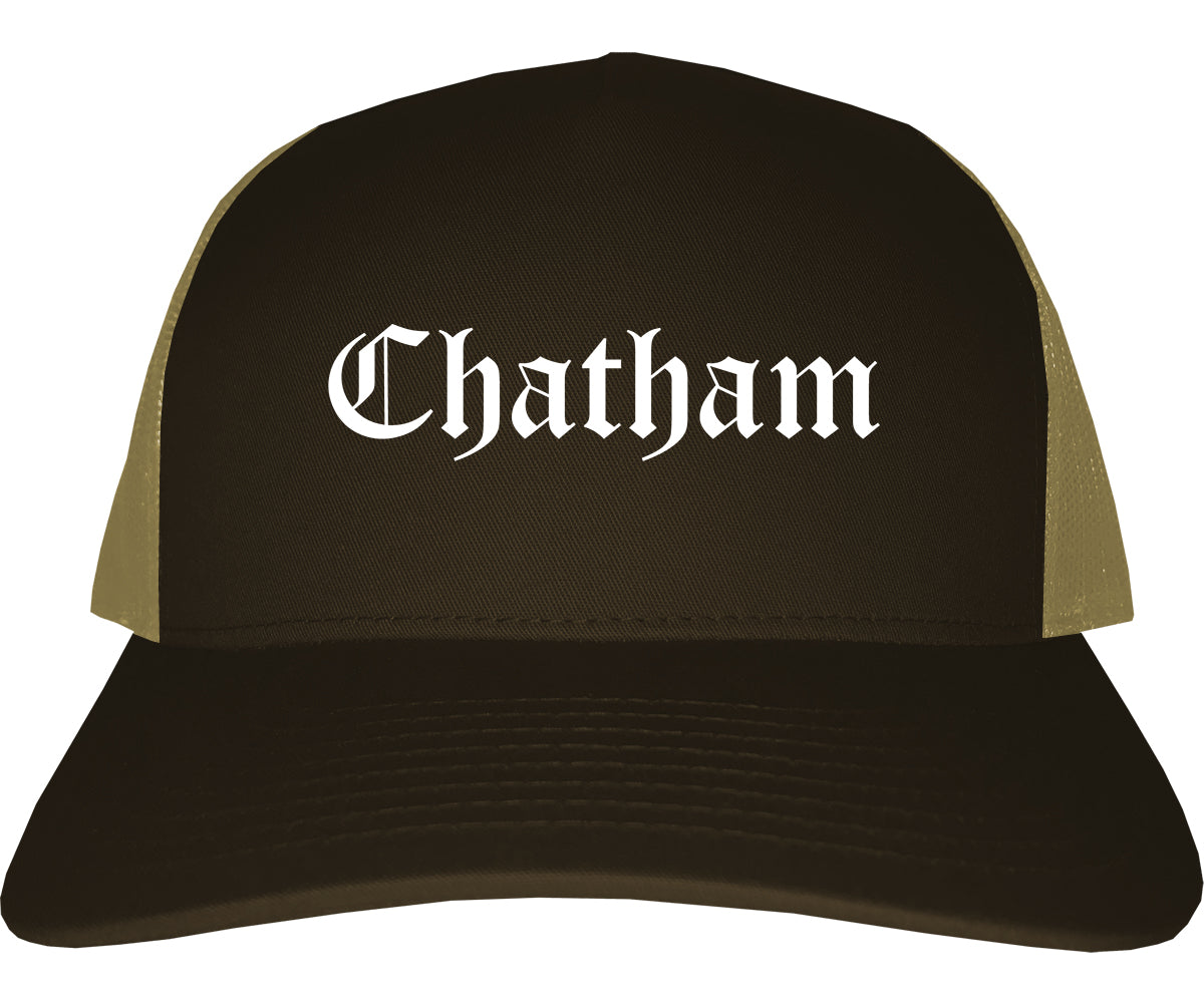 Chatham Illinois IL Old English Mens Trucker Hat Cap Brown