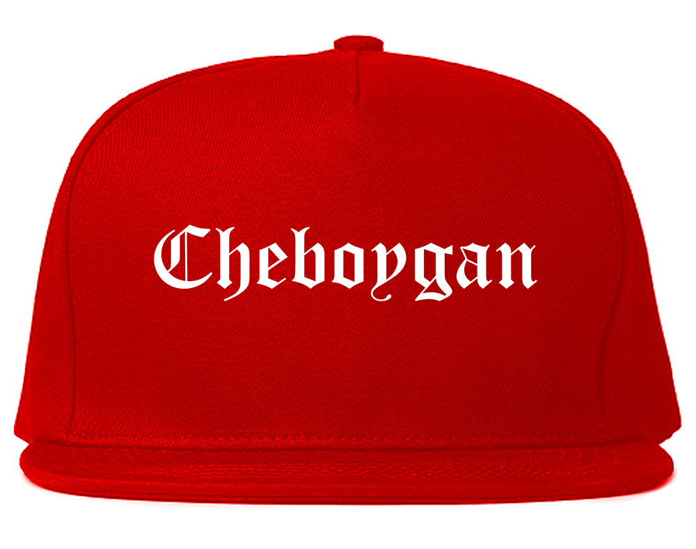 Cheboygan Michigan MI Old English Mens Snapback Hat Red