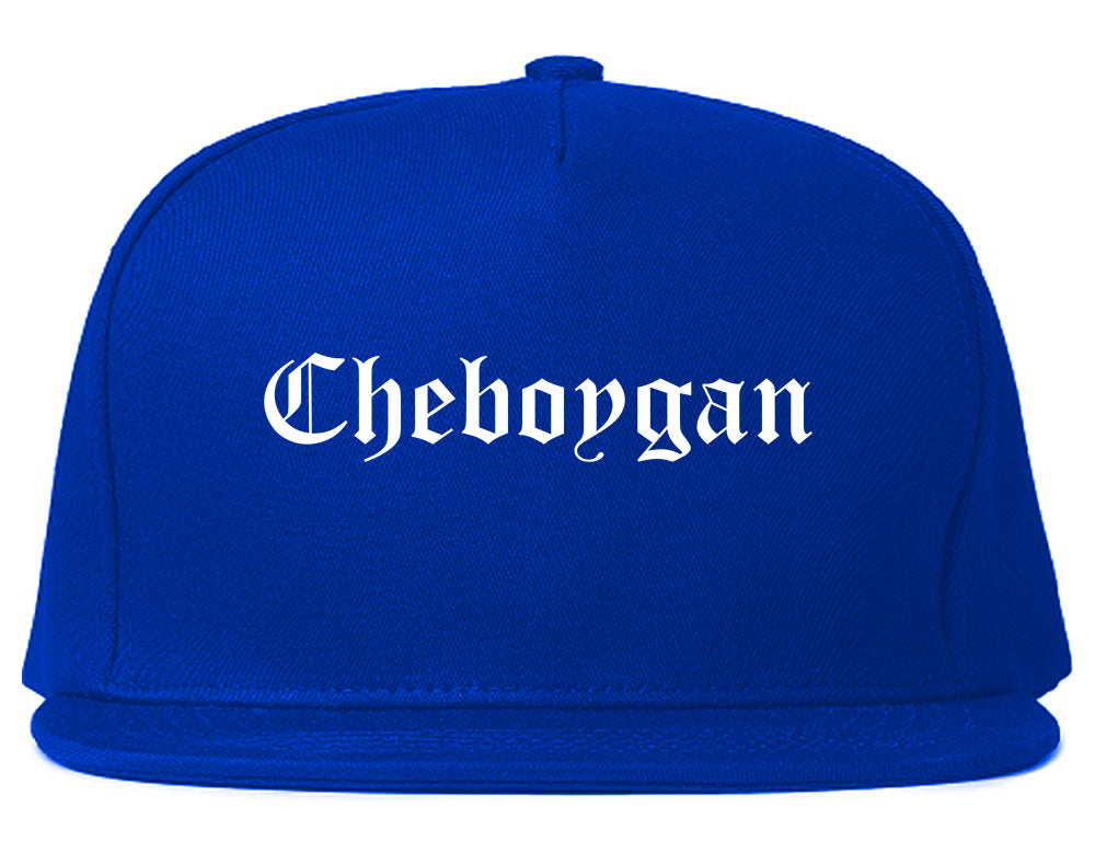 Cheboygan Michigan MI Old English Mens Snapback Hat Royal Blue