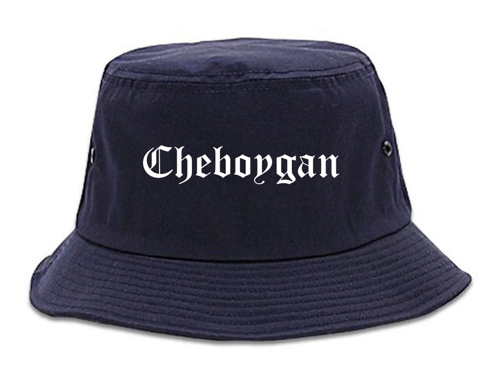 Cheboygan Michigan MI Old English Mens Bucket Hat Navy Blue