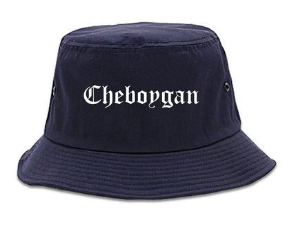 Cheboygan Michigan MI Old English Mens Bucket Hat Navy Blue