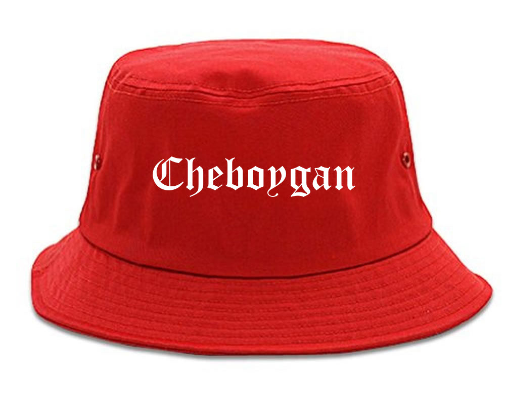 Cheboygan Michigan MI Old English Mens Bucket Hat Red