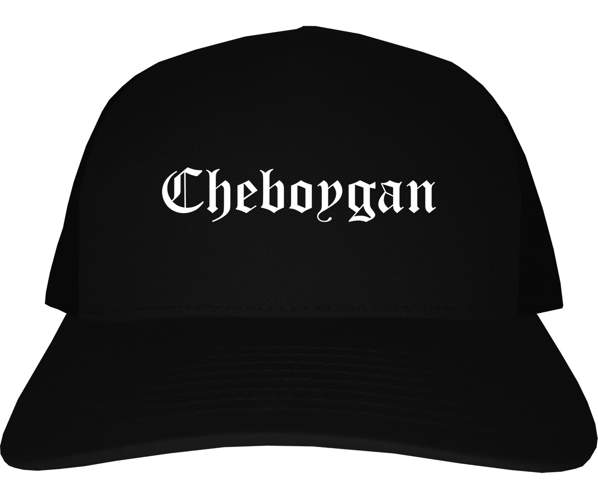 Cheboygan Michigan MI Old English Mens Trucker Hat Cap Black