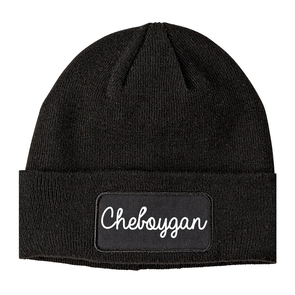 Cheboygan Michigan MI Script Mens Knit Beanie Hat Cap Black