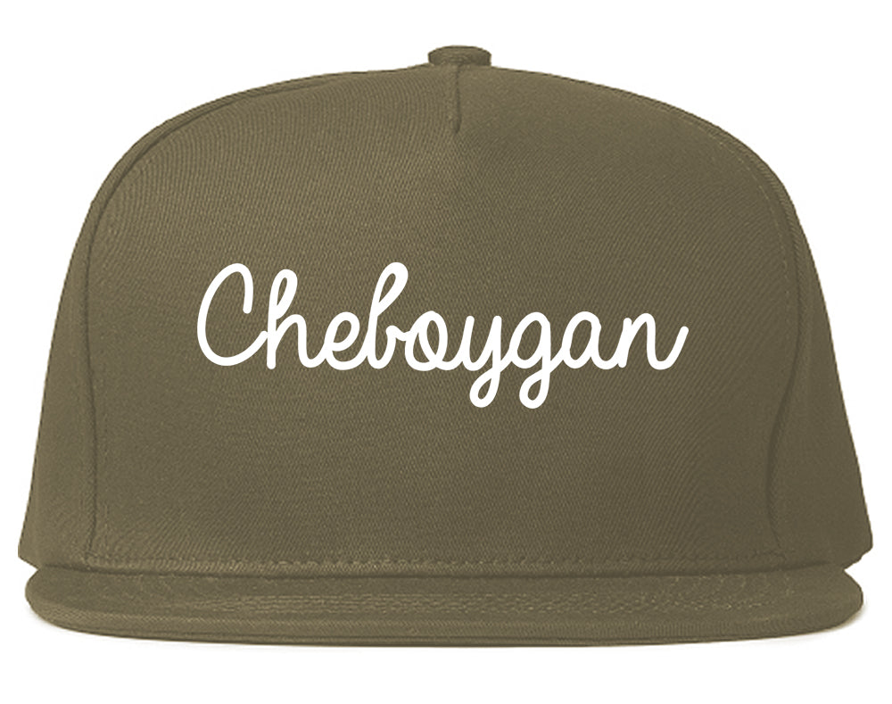Cheboygan Michigan MI Script Mens Snapback Hat Grey